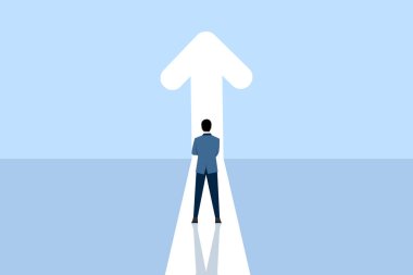 İş ya da kariyer büyüme vektörü kavramı, yukarı doğru yürüyen işadamı, başarı sembolü, terfi, kariyer gelişimi, beyaz arka planda düz çizgi film karakteri çizimi çizimi tasarımı.