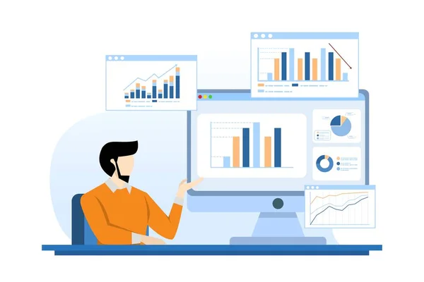 İstatistik ve veri analizi konsepti, iş analizi, izleme tablosu, planlama, web rapor paneli, finans yatırımı üzerinde çalışan iş ekibiyle iş finans yatırımı.