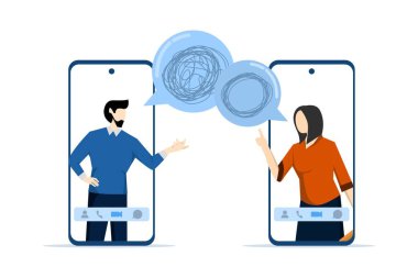 İş sorunları çözme kavramı, çevrimiçi iletişim sorunları ve soru çözme, karmaşık ve çözülmemiş konuşma. soyut metafor, beyaz arkaplan üzerinde düz vektör illüstrasyonu.