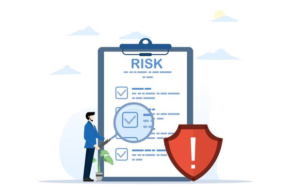 Risk Management Concept. Risk control with shield symbol. Procedure regulatory document with security and risk administration vector illustration. privacy data protection. flat vector illustration.