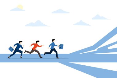 Kariyer yolu konsepti, iş fırsatı veya seçim, doğru yolu seçmek, iş dünyası veya karar noktası, iş adamları meslekleri için farklı yönler seçmek için kariyer yolları koşuyor.