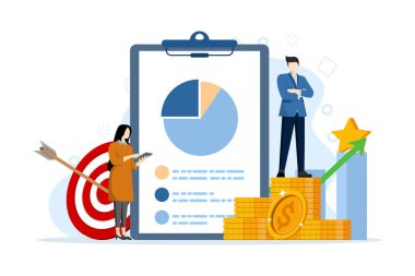 Finans, satış stratejisi, takım çalışması, şirket bütçesi, gelir büyümesi, yatırım sektörü, artan şirket sonuçları. Web sitesi iniş sayfası için düz vektör pankartı. düz vektör illüstrasyonu.