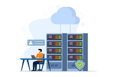 Veritabanı programcısı konsepti, programlama dili. css, html, it, ui. Geliştirme, kod. Web sitesi, iniş sayfası, web, bilgi grafikleri için düz illüstrasyon programcısı pankartı.