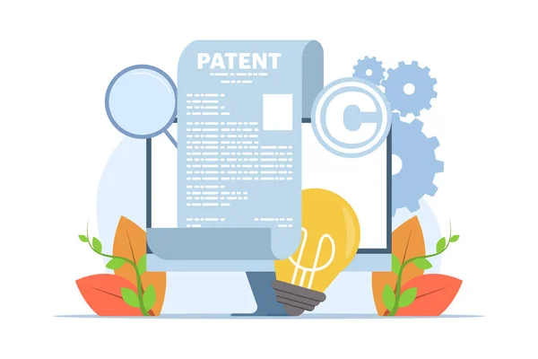 Patent hukuku telif hakkı kavramı, telif hakları, yasa, patent koruması, fikri mülkiyet kavramı, telif hakkı sembolü, elektronik yasal belge, dijital hukuk. düz vektör illüstrasyonu.