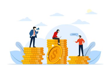 Pazarlama bütçesi konsepti, reklamcılık, yönetim, iş konsepti, başlangıç, performans reklamcılığı kampanyası, tanıtım karışımı, tanıtım stratejisi. Beyaz arkaplan üzerindeki vektör düz illüstrasyon.