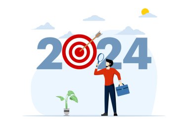 2024 yılındaki İş Stratejisi Analizi ve Geliştirme Konsepti. Girişimci Zoom Büyütme Gözlüğü Seçme İş Hedefleri veya Hedefleri 2024 yılında. İş Hedefleri Planlama ve Ayarlama.