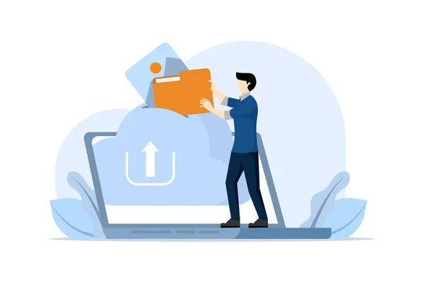 Bulut depolama, dosya indirme, veritabanı koruması, veri merkezi, dosya yönetimi, bulut sunucusu kullanan bilgisayar sistemi kavramı. Modern bağlı PC teknolojisi kullanılarak dijital belgeler ve iletiler.