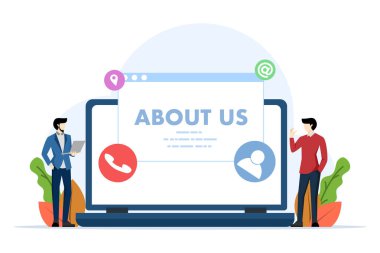 Bizim konsept metaforumuz, şirket bilgilerinin düz çizim vektör şablonu, iş profili, ofis bilgileri, müşteri desteği, ekibimiz About Company. düz vektör illüstrasyonu.