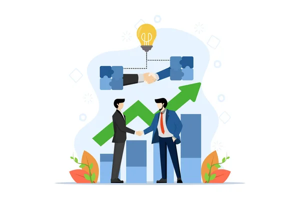 Concept of cooperation in business, teamwork, business people shaking hands as a form of teamwork, flat design style vector illustration, Symbol of teamwork, cooperation, partnership.