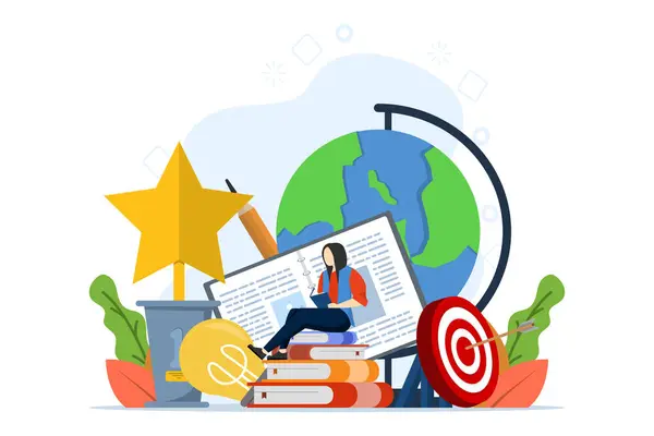 concept of Education and Self Development. people involved in the educational process. Concept of training, seminar, back to school, online courses. flat vector illustration on white background.