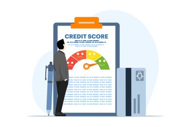 Good credit concept. Character with good credit score. Personal finance. Flat vector illustration on white background.