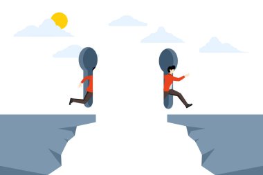 Güvenilir işadamı, açığı kapatmak için anahtar deliğe, ticari başarıya, iş çözümüne ya da fırsata, sorunu çözmek için fikir ya da yaratıcılığa, liderlik kararlılığı kavramına ulaşmak için kısayola erişiyor.