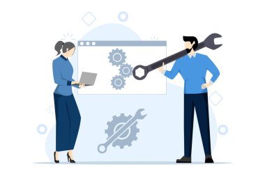 Web Geliştirme Konsepti. yazılım mühendisi, geliştirme, yazılım programlama, mühendis, programlama dili geliştiricisi. css, html, it, ui. çizgi film karakter programcısı geliştiriyor.