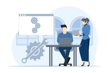 Web Geliştirme Konsepti. yazılım mühendisi, geliştirme, yazılım programlama, mühendis, programlama dili geliştiricisi. css, html, it, ui. çizgi film karakter programcısı geliştiriyor.