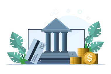 Çevrimiçi mobil bankacılık kavramı. Çevrimiçi ödemeler ve elektronik fatura ödemeleri. İşlem güvenliği. Mobil bankacılık uygulama tasarım konseptleri koleksiyonu. Arkaplanda düz vektör illüstrasyonu.