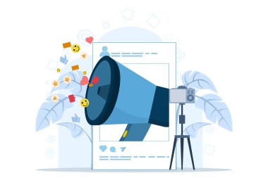 video pazarlama konsepti, pazarlama stratejisi, iş, haber, promosyon, kurs, destek, tanıtım, çalışanlar, topluluk veya organizasyon konuşmacılarıyla iletişim kurma.