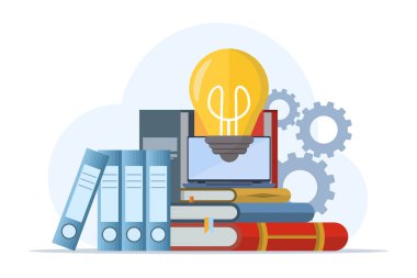 Konsept Explore evde çalışıyor. Teknoloji aletleriyle çalışmak. Laptopta ders izliyordum. Merkez büro çalışıyor. Uzaktan eğitim ve uzaktan eğitim. düz vektör illüstrasyonu.