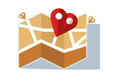 Konum kodlu harita konsepti, şehir haritası logo simgesi, işaret etiketi, hedef, harita ve konum şifreli istenen konum. arkaplanda düz vektör illüstrasyonu.