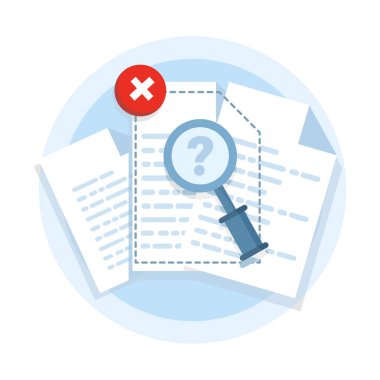 Kavram Dosya belgesi bulunamadı, arama sonuçsuz kaldı. Dosya yönetimi, veri arşivleme, iniş sayfası için modern grafik öğeleri, boş durum ui, bilgi grafikleri, simgeler.