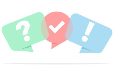 Sınav vektörü logosu, anket simgesi, anket işareti, düz balon konuşma sembolü, sosyal iletişim konsepti, sohbet, röportaj, oylama, tartışma, takım diyaloğu, grup sohbeti.