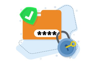 Şifre koruma konsepti. Kişisel veri koruması konsepti, siber güvenlik, antivirüs, hacker ve kötü amaçlı yazılım. İniş sayfaları için, boş durum ui, bilgi grafikleri, simgeler, vs..