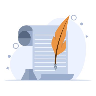 Nesne Simgesi Üzerine Quill Yazma Konsepti. İzole edilmiş Premium Vektör Kağıt Eğitimi. Eğitim sahnesinde kalemle yazılmış bir yazı. Yazar yazısı, tiyatro ikonu. Simge elementleri. düz vektör illüstrasyonu.