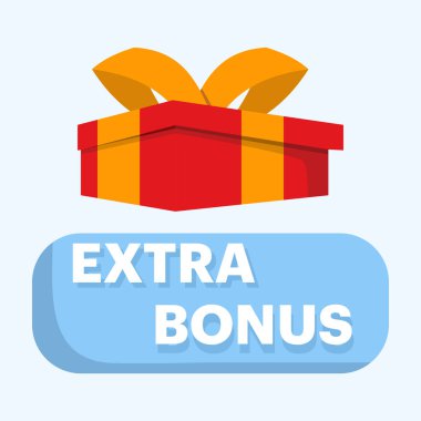 Promosyon tasarımı için ekstra bonus etiketi kavramı. İndirimler, ekstra ikramiyeler, sürpriz afişler. Hediyeli vektör çizimi. Modern Web Afişi, Pazarlama promosyon tasarımı için sürpriz hediye kutusu.
