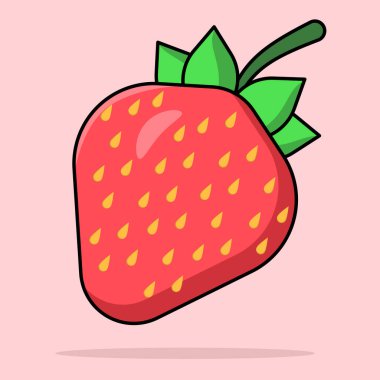 Çilek Karikatürü, Çilek vektörü. Ferahlatıcı bir yaz suyu için büyük, tatlı kırmızı çilekler. meyve vücuda iyi gelir. arkaplanda düz vektör illüstrasyonu.