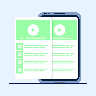 Parça listesi olan video oynatıcı, video oynatıcı satırı simgeleri koleksiyonu. Çevrimiçi oyuncuyu kapat, Kızıl Haç, birkaç video izle. Konsept videoyu izle. Web ve uygulama tasarımı için vektör illüstrasyonu.