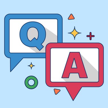 Soru ve cevap konsepti. Baloncuklu sohbet simgesiyle sor ve yanıtla. Sor ve cevapla, sorular sor ve sorunları çöz, düz tasarım birçok amaç için uygundur. Beyaz arkaplanda düz vektör illüstrasyonu.