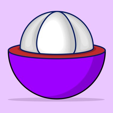 Mangosteen Fruit konsepti, Mangosteen Fruit 'in çizgi film çizimi, Mangosteen Fruit' in yarı düz tasarımı, sağlıklı yaşam tarzı için yaz tropikal meyvesi. Beyaz Mangosteen meyvesi arka planda izole.