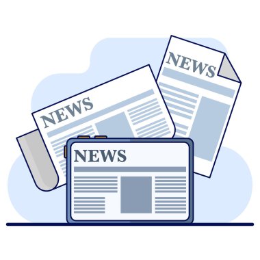 Çevrimiçi haber kavramı, Bulletin ve bilgi, Business and market news, digital publication, Press release, news publication, blog Concept, Financial report vector illustration. düz vektör.