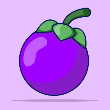 Mangosteen Fruit konsepti, Mangosteen Fruit 'in çizgi film çizimi, Mangosteen Fruit' in yarı düz tasarımı, sağlıklı yaşam tarzı için yaz tropikal meyvesi. Beyaz Mangosteen meyvesi arka planda izole.