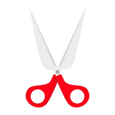 Makas Simgesi Kavramı, makas ve renk sapları. Kağıt ve karton kesmek için bir araç. Keskin bir bıçakla kırtasiye malzemesi. Görüntü arkaplanda izole edildi.