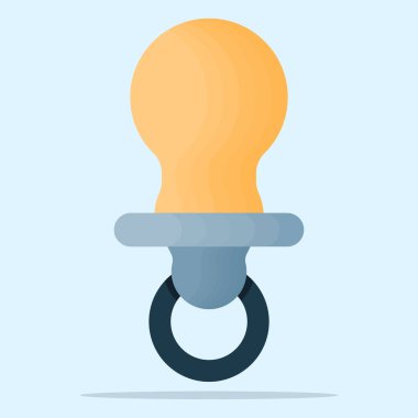 Bebek emziği ikonu konsepti, izole edilmiş arka planda yeni doğan çocuk vektör çizimi. Sevimli plastik emzikler ya da emzikler, yeni doğan bakım aksesuarları, bebekleri yatıştırmak için oyuncak bebekler..