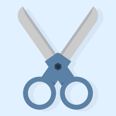 Makas Simgesi Kavramı, makas ve renk sapları. Kağıt ve karton kesmek için bir araç. Keskin bir bıçakla kırtasiye malzemesi. Görüntü arkaplanda izole edildi.