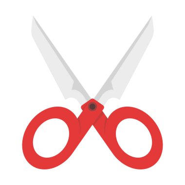 Makas Simgesi Kavramı, makas ve renk sapları. Kağıt ve karton kesmek için bir araç. Keskin bir bıçakla kırtasiye malzemesi. Görüntü arkaplanda izole edildi.