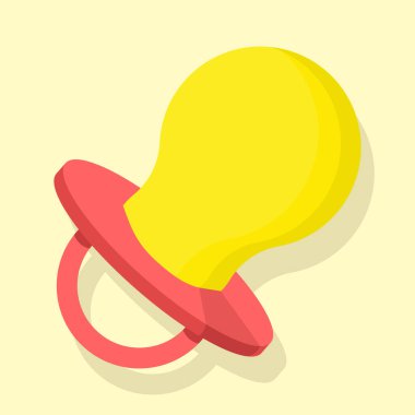 Bebek emziği ikonu konsepti, izole edilmiş arka planda yeni doğan çocuk vektör çizimi. Sevimli plastik emzikler ya da emzikler, yeni doğan bakım aksesuarları, bebekleri yatıştırmak için oyuncak bebekler..