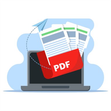 PDF belge dosya biçimini paylaşma veya gönderme kavramı. Dosyaları bilgisayar dizininden dizine aktar. PDF Belge Aktarımı. dosya paylaşımı, basit ögeler, simgeler, logolar, semboller, işaretler.