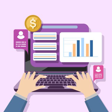 Arama motoru reklam kampanyası konsepti, arama motoru pazarlama reklam analizi, ücretli kampanya trafiği bir web sitesine gönderme, reklamcılık, pazarlama veya tanıtım, ikon vektör ilülasyonu.