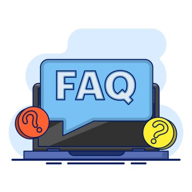 SSS konsepti, sıklıkla sorulan sorular, SSS sayfalı web sitesi, soru ve cevap sayfası seyirciye yardım etmek için, sorular veya problem çözme, çevrimiçi destek merkezi dijital araçları sorar. düz vektör.