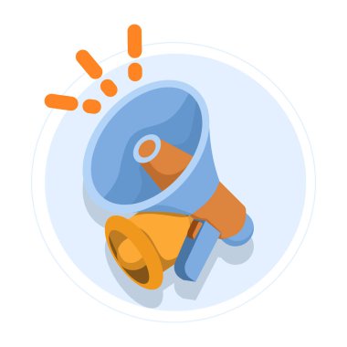 Megaphone ve Bell tebligatıyla pazarlama zamanı konsepti. Hoparlörle çevrimiçi haberler. Yayın ya da tanıtım mesajı bildirimleri, sosyal medya promosyonları. Arkaplanda düz vektör illüstrasyonu.