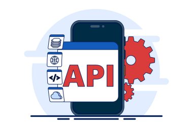 Uygulama programlama arayüzü kavramı. yazılım geliştirme araçları, internet ve ağlar, API 'ler uygulamalar arasındaki iletişim için arayüzler sağlar, uygulama entegrasyonunun basitleştirilmesi.
