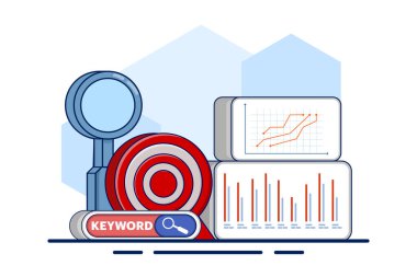 SEO için hedef alınmış anahtar sözcük kavramı, ilgili arama trafiğini çekmek ve web içeriği için arama motoru sıralamalarını iyileştirmek için seçilen özel sözcük veya ifadeler. Simgeli SEO anahtar sözcükleri hedef aldı.