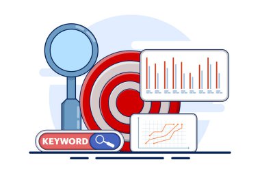 SEO için hedef alınmış anahtar sözcük kavramı, ilgili arama trafiğini çekmek ve web içeriği için arama motoru sıralamalarını iyileştirmek için seçilen özel sözcük veya ifadeler. Simgeli SEO anahtar sözcükleri hedef aldı.