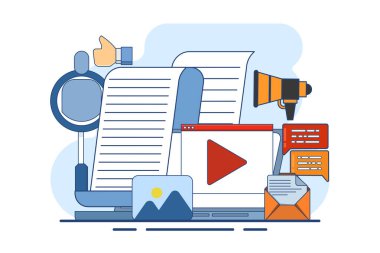 dijital içerik pazarlama kavramı, sosyal medya pazarlaması, içerik stratejisi pazarlaması, sosyal medya reklamcılığı ve mobil uygulamalarda tanıtım kampanyaları, sosyal ağlarda reklam içeriği.