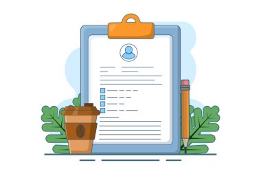 İşe alım konsepti. Çevrimiçi iş görüşmesi, İK Müdürü potansiyel iş adayları arıyor ve CV 'yi analiz ediyor, iş başvurusu yapıyor, işe alım sürecine başvuruyor. Düz vektör illüstrasyonu.