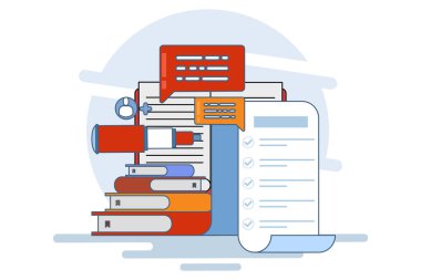 Anket yapmak için arkadaşlarını davet et. Çevrimiçi araştırma. Uygulamayı kullanarak dijital anketlerdeki soruların cevaplarını seçin. Arkaplanda düz vektör illüstrasyonu.