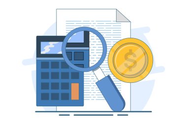 Mali risk kavramı, para sayma, kredi veya borç ödemeleri hesaplama, yatırım riski, harcama para konsepti, mali risk grafiği hesaplama, arka planda düz vektör çizimi.