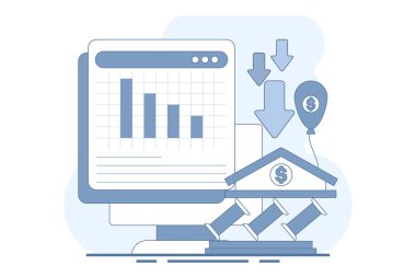 Finansal kriz konsepti. Enflasyon, finansal kayıplar, ekonomik ve yatırım sorunları yaşıyor. Borsa çöküşü, spekülatif finansal balon ve durgunluk. Düz vektör illüstrasyonu.
